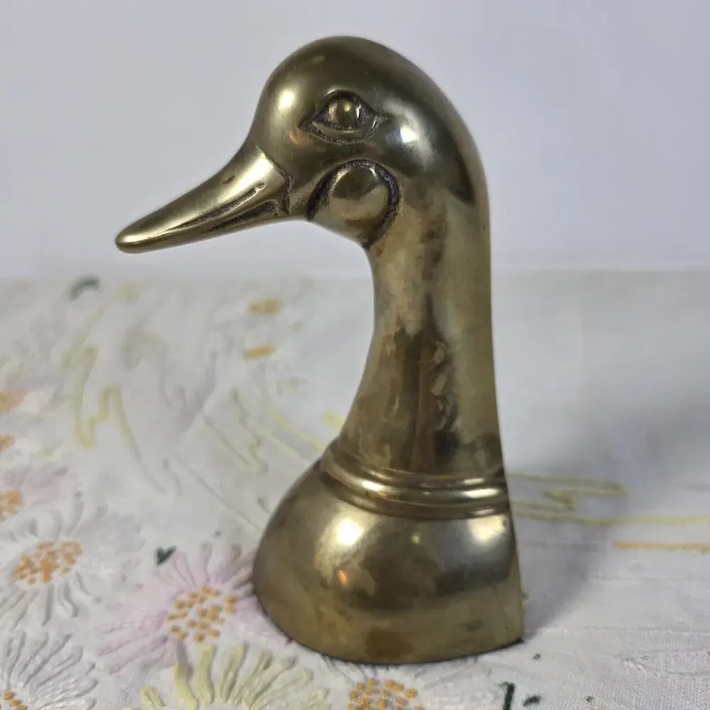 Vintage Brass Duck Head Bookend Goose Bird Single Patina Farmhouse Woodland MCM
